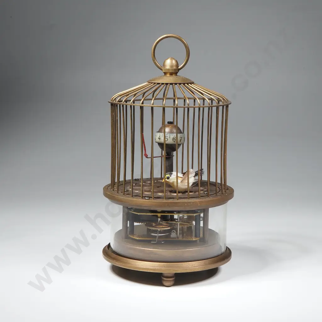 Small French  Brass Bird Cage Automaton Clock Image 1++