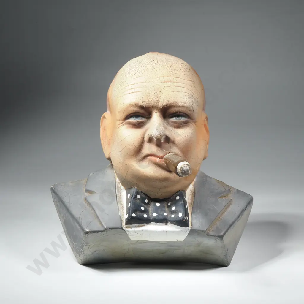 Plaster Wall Hung Bust of Winston Churchill w Cigar Image 1++