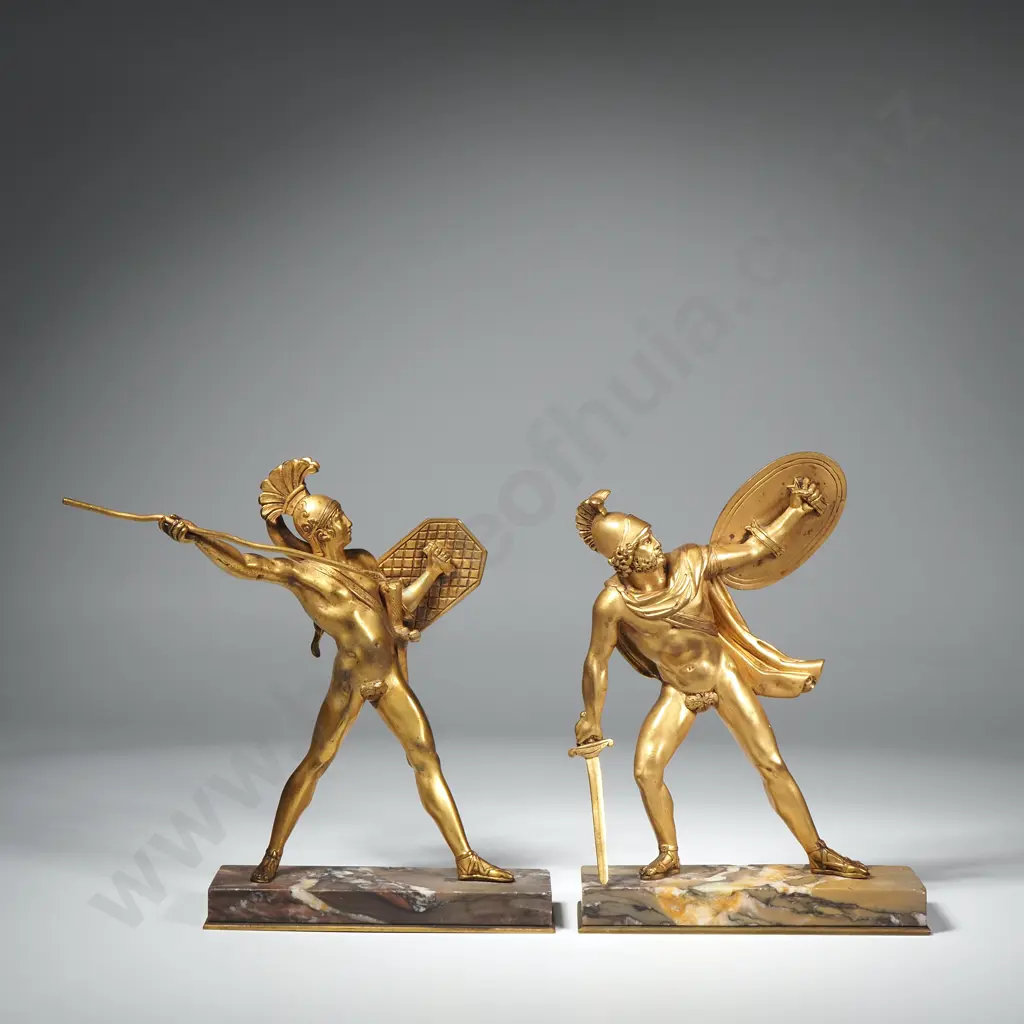 Pair of Antique Gilt Bronze Figures of Titus Tatius & Romulus on Marble Bases, in the Grand Tour Style Image 1++