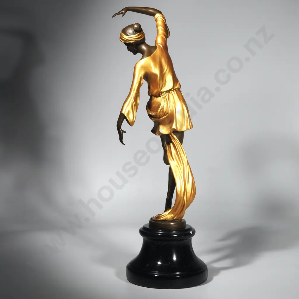 F Preiss - Dancer w Turban, Bronze w Gilded Accents on Round  Marble Base Image 1++