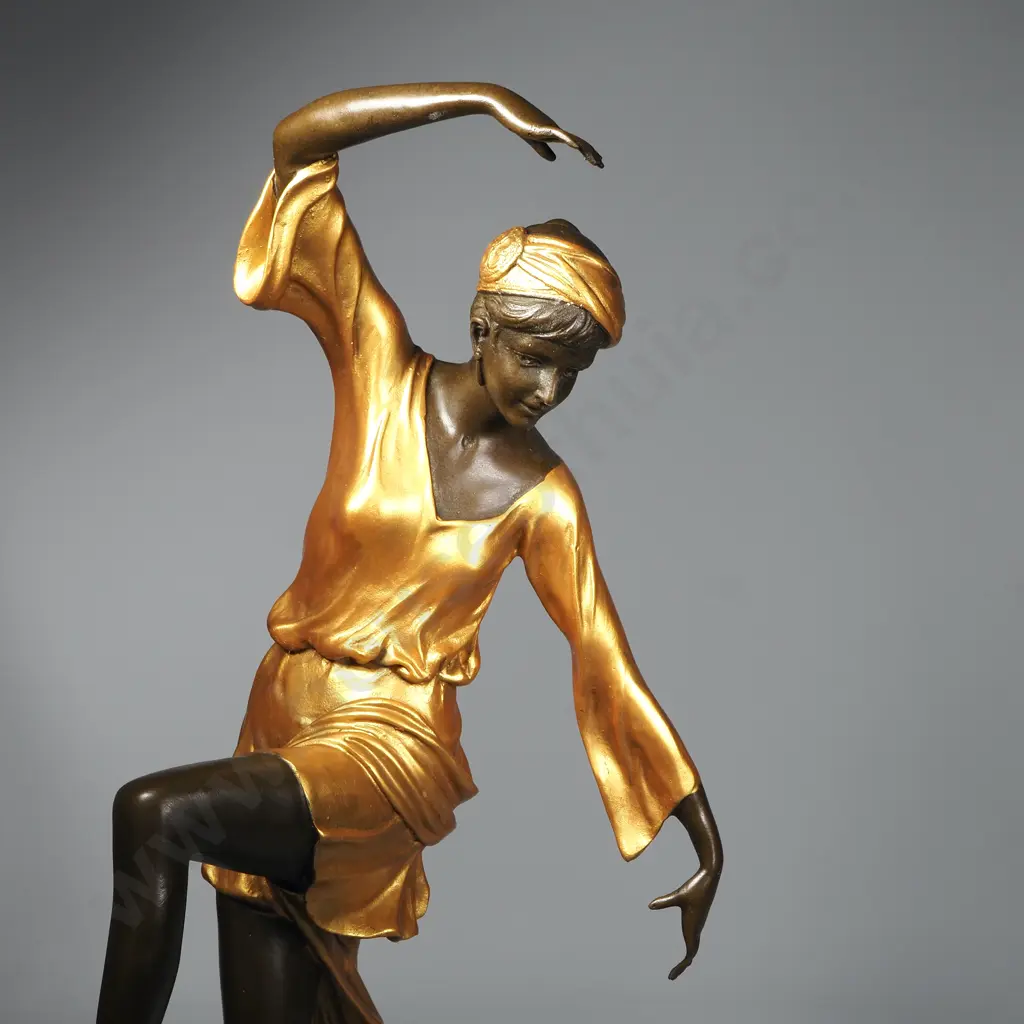 F Preiss - Dancer w Turban, Bronze w Gilded Accents on Round  Marble Base Image 1++