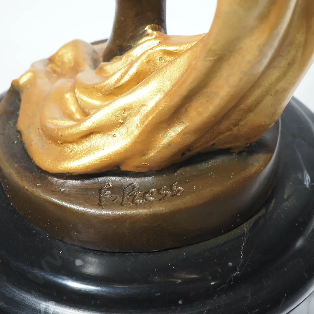 F Preiss - Dancer w Turban, Bronze w Gilded Accents on Round  Marble Base Image 1++