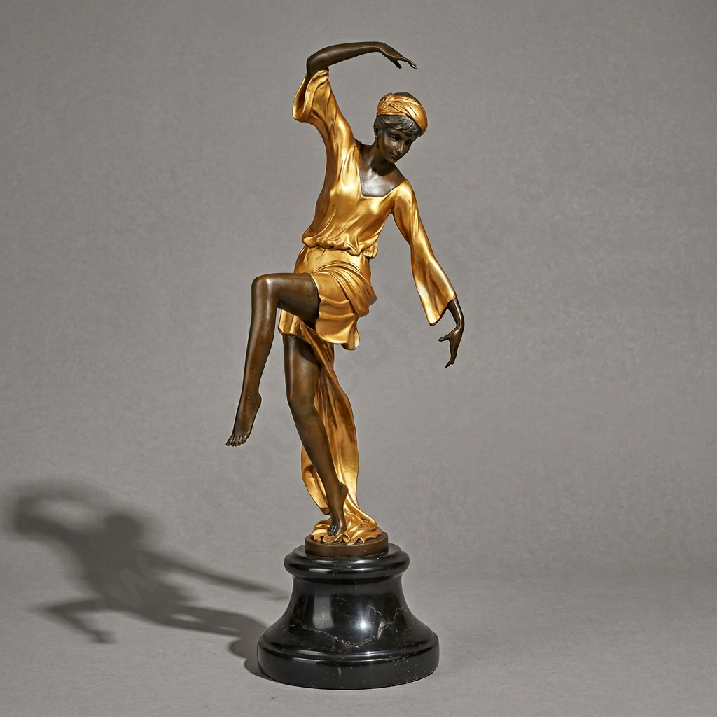 F Preiss - Dancer w Turban, Bronze w Gilded Accents on Round  Marble Base Image 1++
