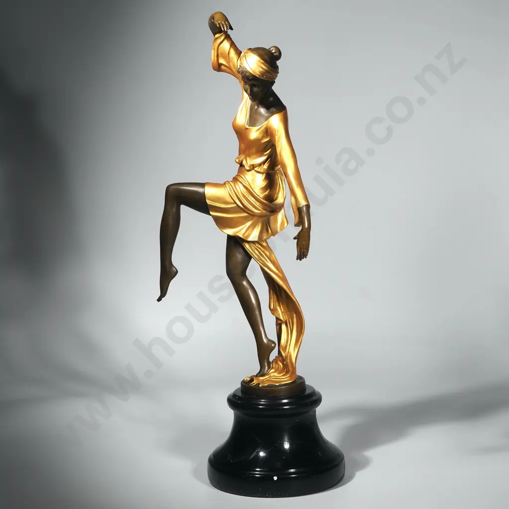 F Preiss - Dancer w Turban, Bronze w Gilded Accents on Round  Marble Base Image 1++
