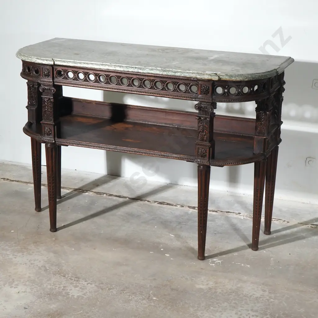 Antique Louis XVI Style Marble Top Console Table w Extensive & Detailed Carving Image 1++