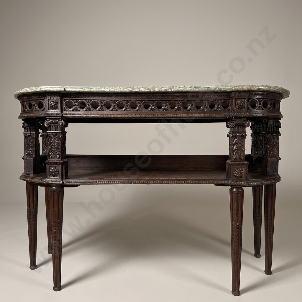 Antique Louis XVI Style Marble Top Console Table w Extensive & Detailed Carving Image 1++