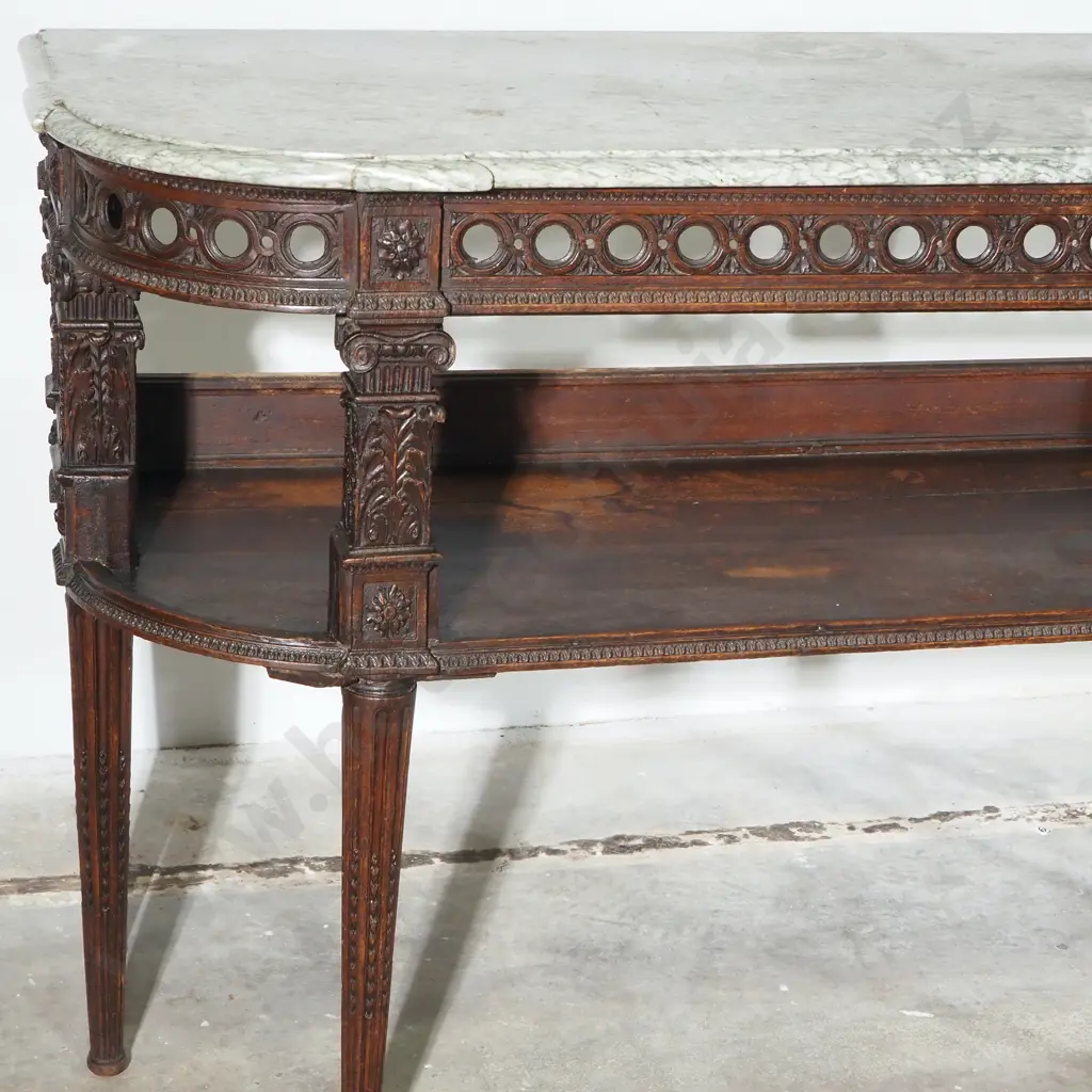 Antique Louis XVI Style Marble Top Console Table w Extensive & Detailed Carving Image 1++