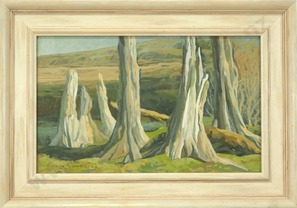 Colin Wheeler - 'Tree Trunks at Corridale North Otago', Oil Image 1++
