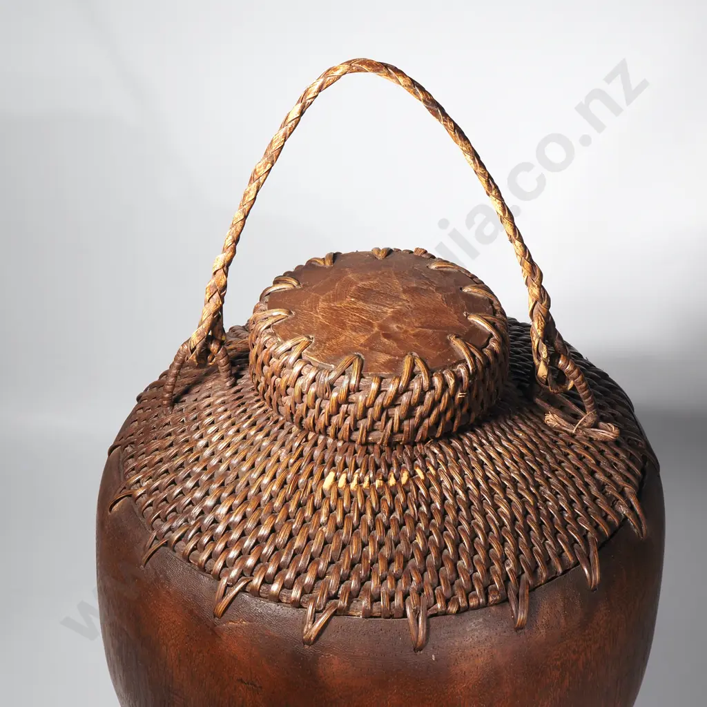 Kenyan Snake Basket w Wooden Body & Integrated Rattan Collar Image 1++
