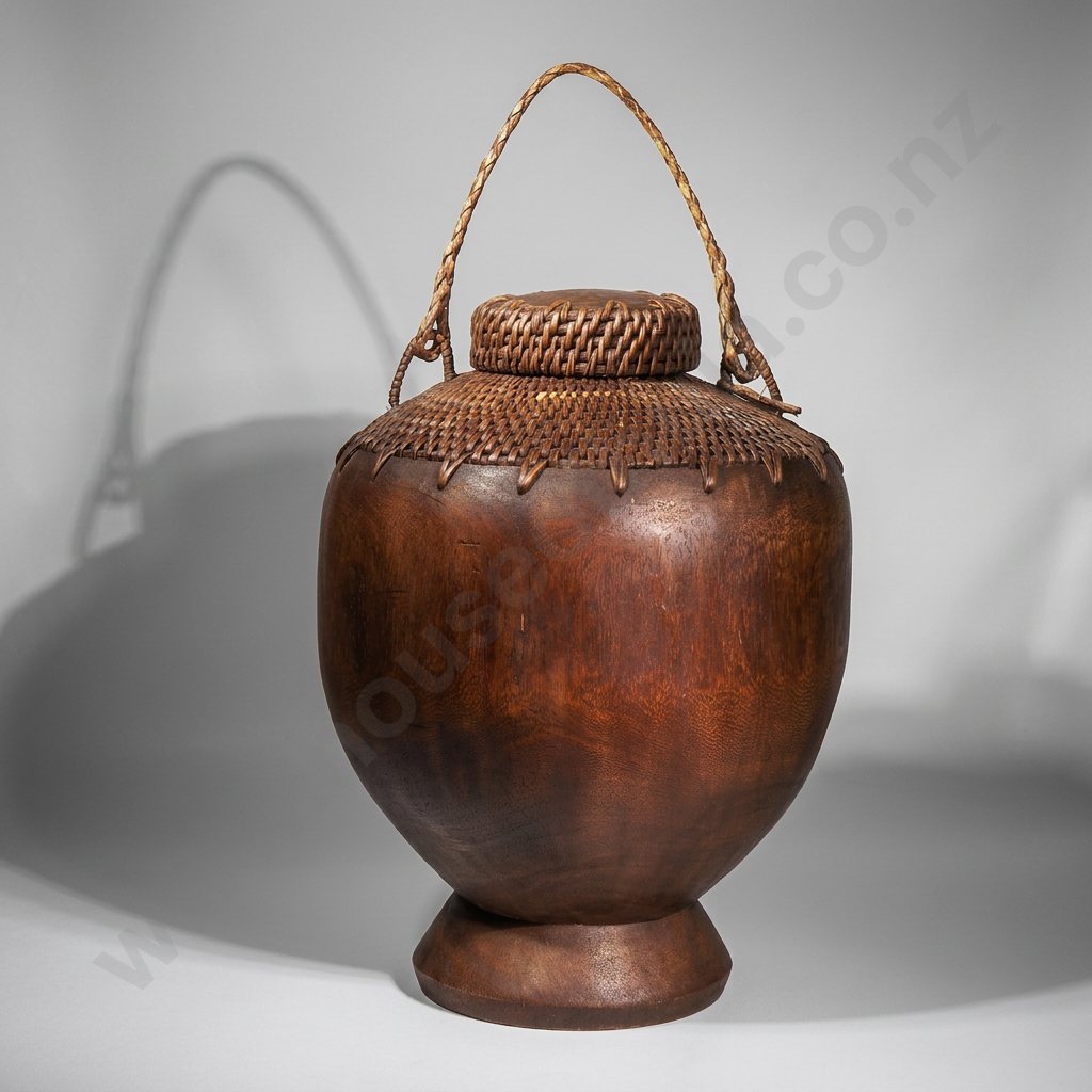 Kenyan Snake Basket w Wooden Body & Integrated Rattan Collar Image 1++