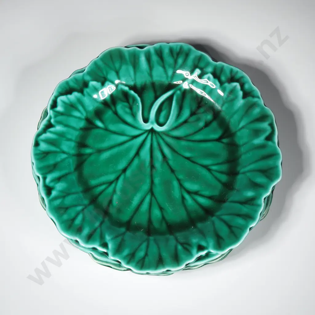 Set of Four  Wedgwood Etruria & Barlaston Majolica Leaf Plates, w Impressed Wedgwood Marks in the Cabbage Leaf Design Image 1++