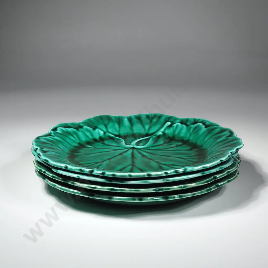 Set of Four  Wedgwood Etruria & Barlaston Majolica Leaf Plates, w Impressed Wedgwood Marks in the Cabbage Leaf Design Image 1++