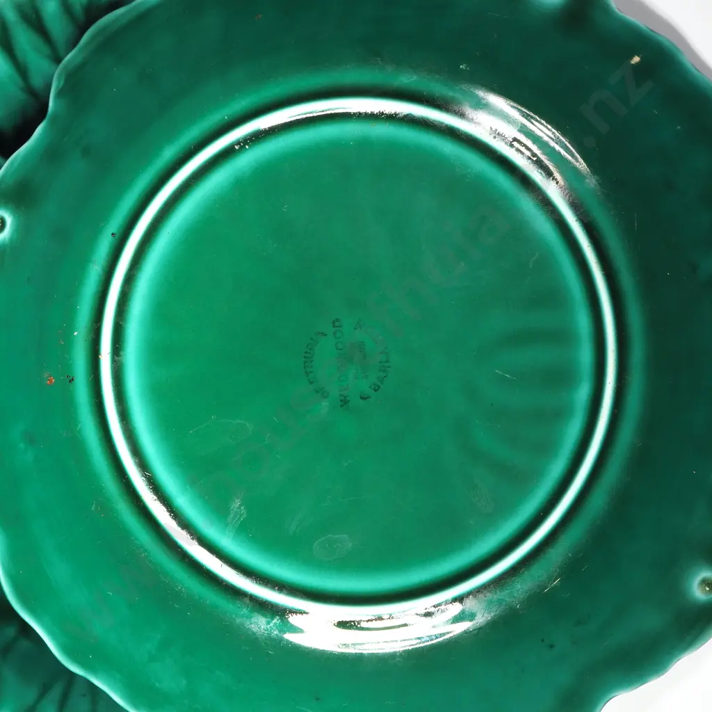 Set of Four  Wedgwood Etruria & Barlaston Majolica Leaf Plates, w Impressed Wedgwood Marks in the Cabbage Leaf Design Image 1++