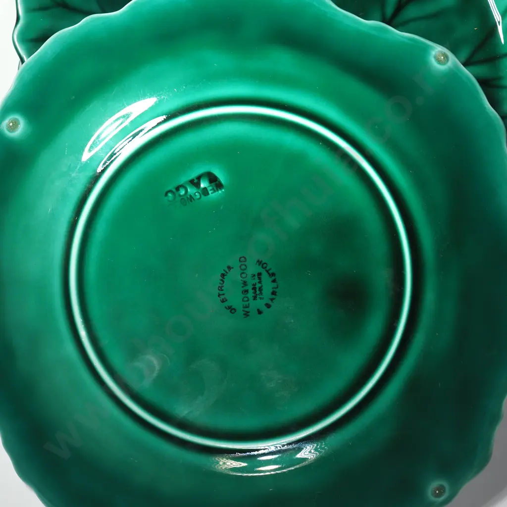 Set of Four  Wedgwood Etruria & Barlaston Majolica leaf plates, w Impressed Wedgwood Marks in the Cabbage Leaf Design Image 1++