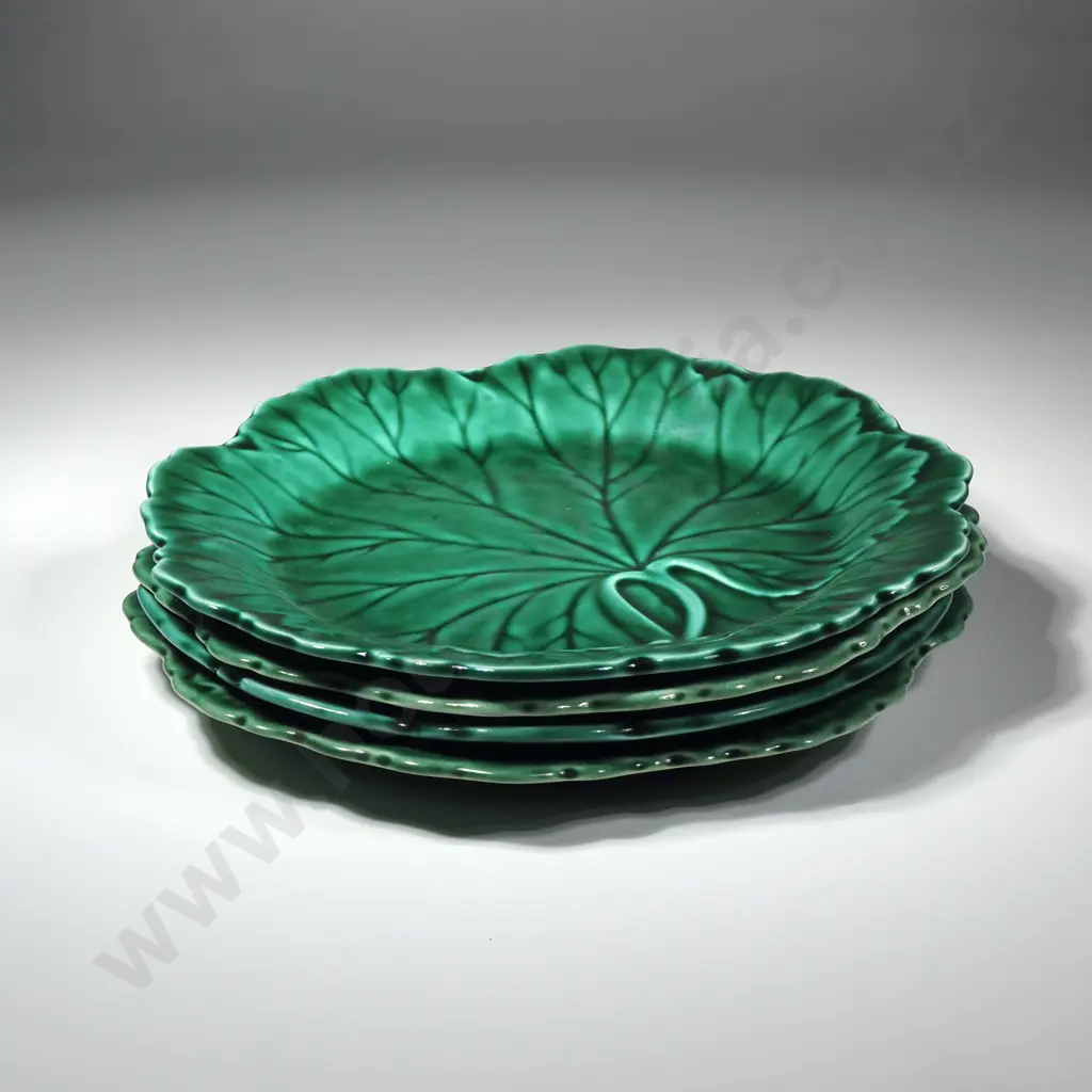 Set of Four  Wedgwood Etruria & Barlaston Majolica Leaf Plates in the Cabbage Leaf Design Image 1++