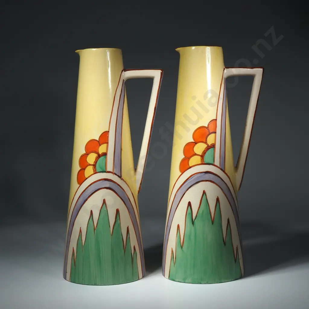 Vintage Pair of English Art Deco Sudlows Pottery tall Ewers - Royal Pattern Image 1++