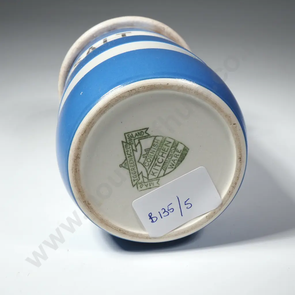 A Vintage T.G. Green  Cornishware Salt Shaker with the Green Shield Mark Image 1++