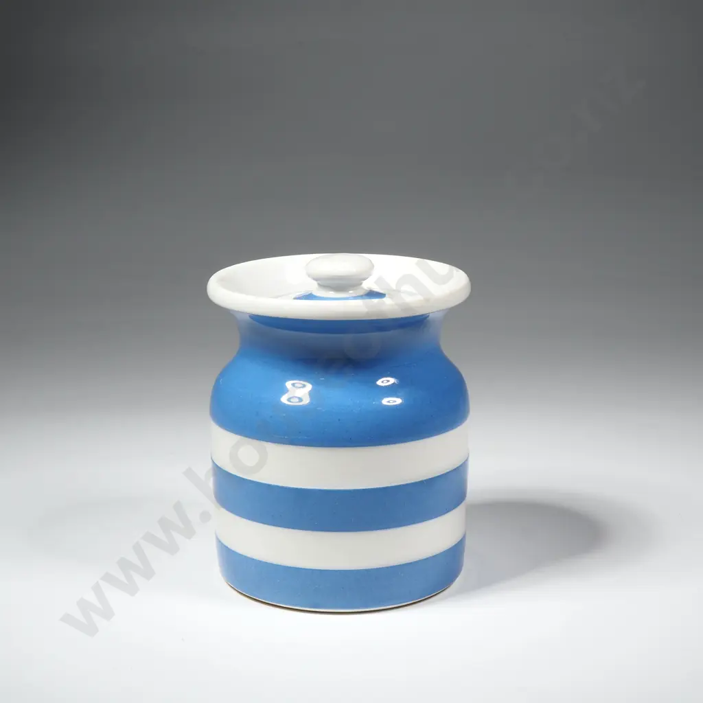 A Vintage T.G. Green  Cornishware Small Lidded Jar with the Green Shield Mark Image 1++