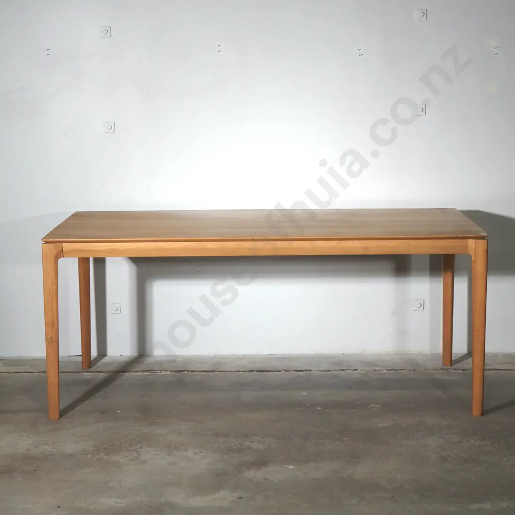 Modern Minimalist  Light Oak Dining Table w Parquetry Top on Integrated Tapered Legs Image 1++