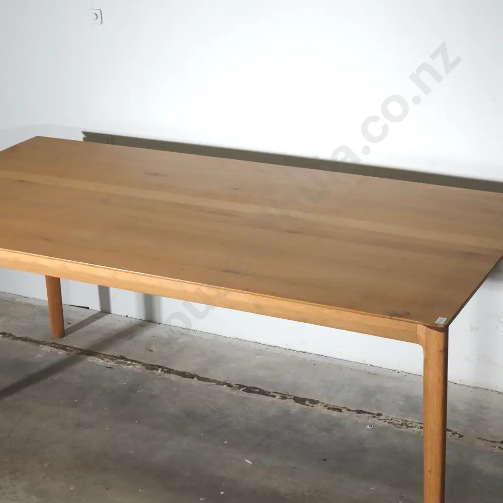 Modern Minimalist  Light Oak Dining Table w Parquetry Top on Integrated Tapered Legs Image 1++