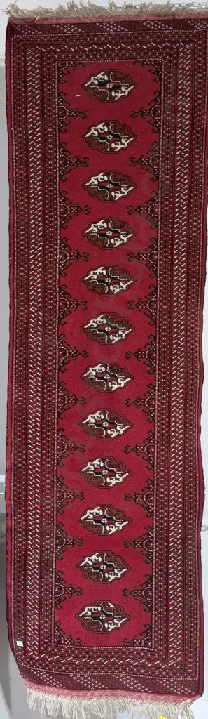 Persian Turkmen Runner w Central Geometric Patterns on a Red Ground Image 1++