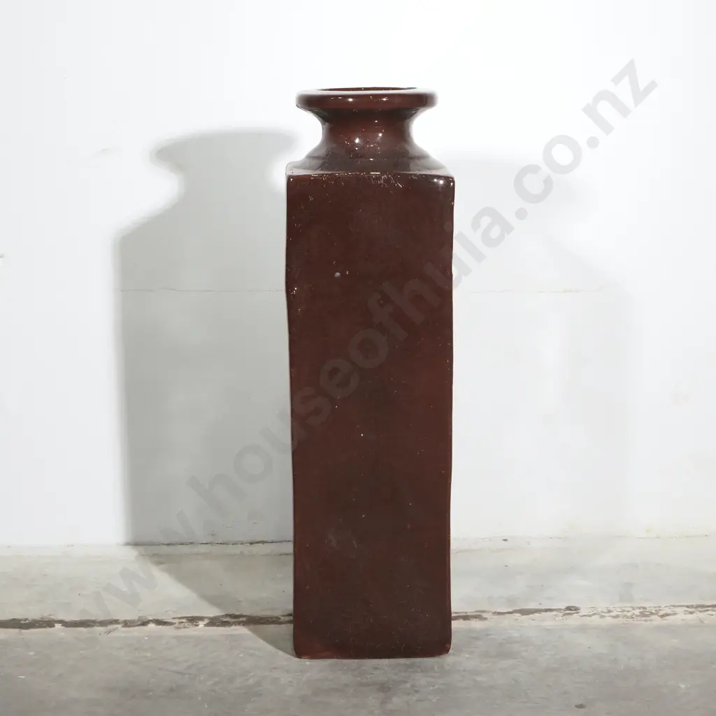 Tall Square Pot/Floor Standing Vase  w Brown Glaze Image 1++
