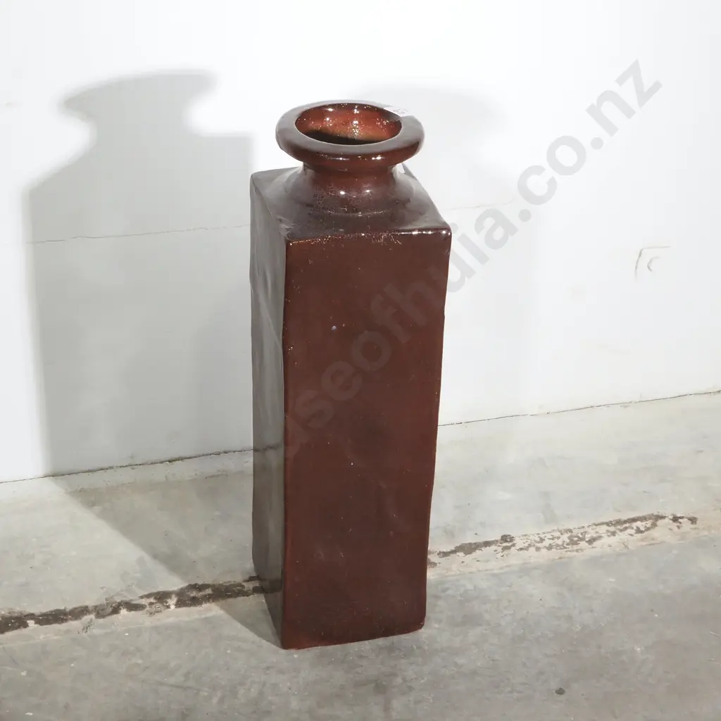 Tall Square Pot/Floor Standing Vase  w Brown Glaze Image 1++