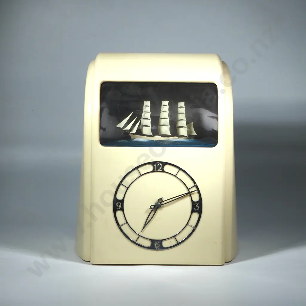 Vintage Vitascope Rocking Ship Diorama Clock Circa 1940 Image 1++