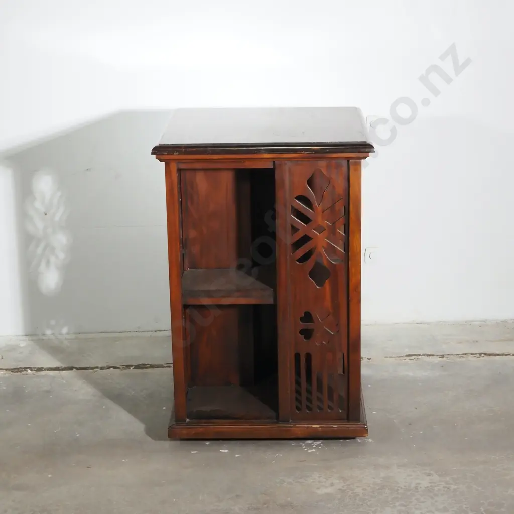 Mahogany Revolving Bookcase w Eight Sections for Books &   Shaped Cut Out Decoration Image 1++