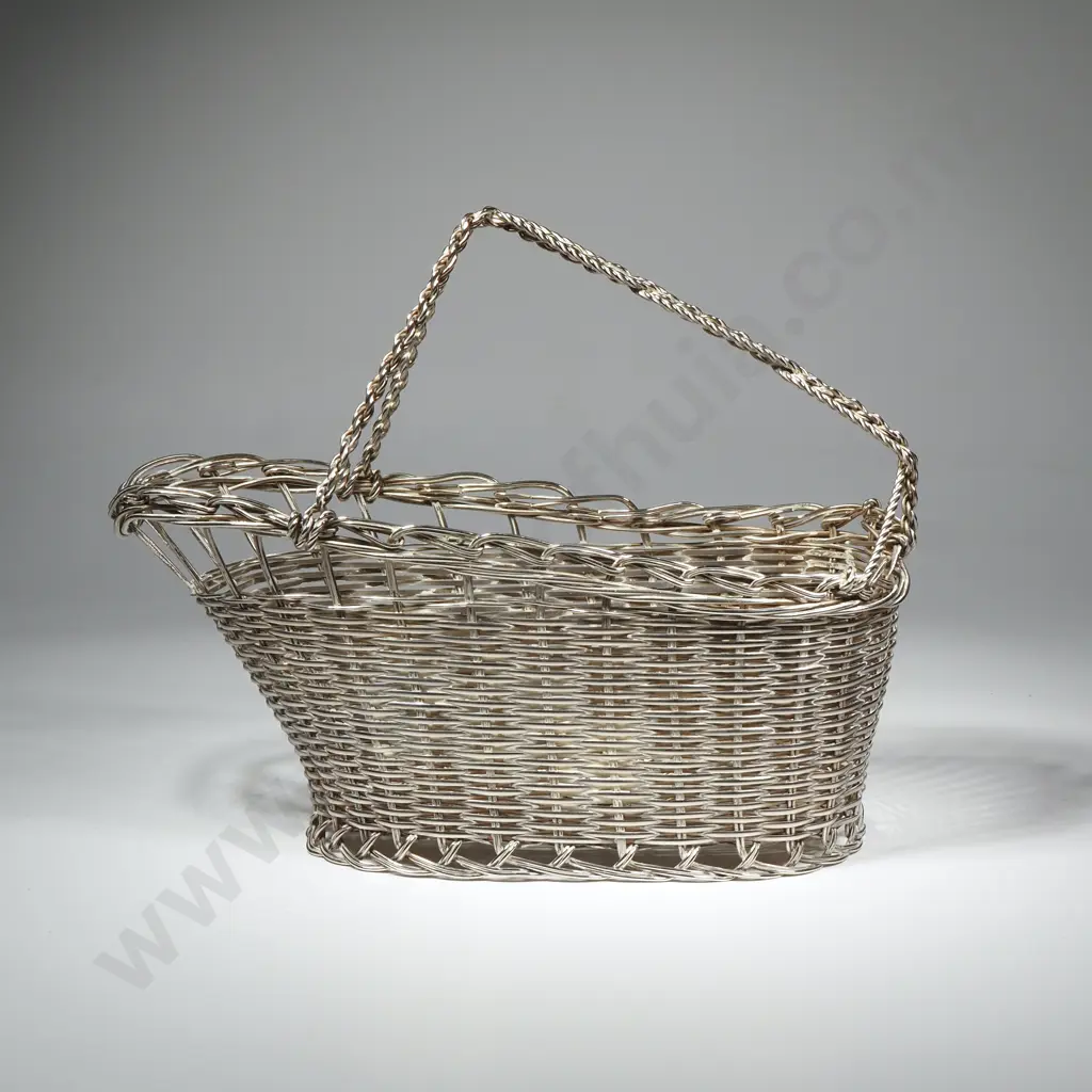 Vintage French Silver Plated Wire Woven Wine Bottle Holder Image 1++