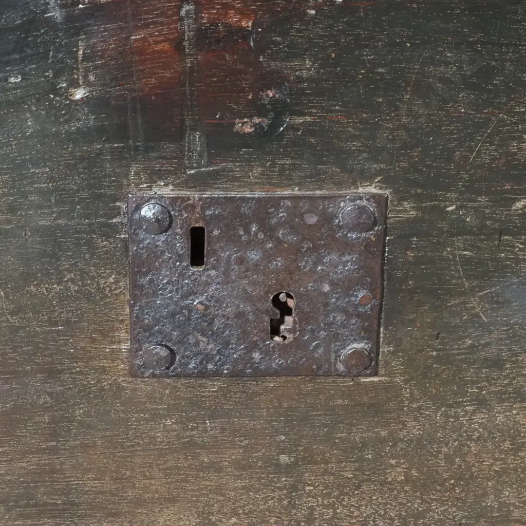 Early Oak Coffer w Hand Forged Metal Hardware & Interior Candle Box on Four Bun Feet w Rich Patina Image 1++