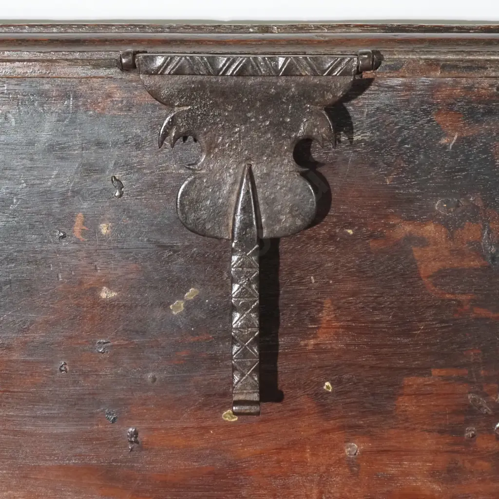 Early Oak Coffer w Hand Forged Metal Hardware & Interior Candle Box on Four Bun Feet w Rich Patina Image 1++