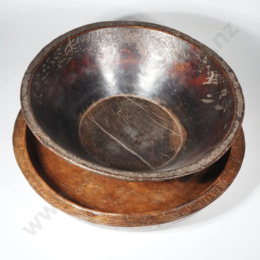 Large Rustic  Wooden Bowl w Adzed Exterior Image 1++