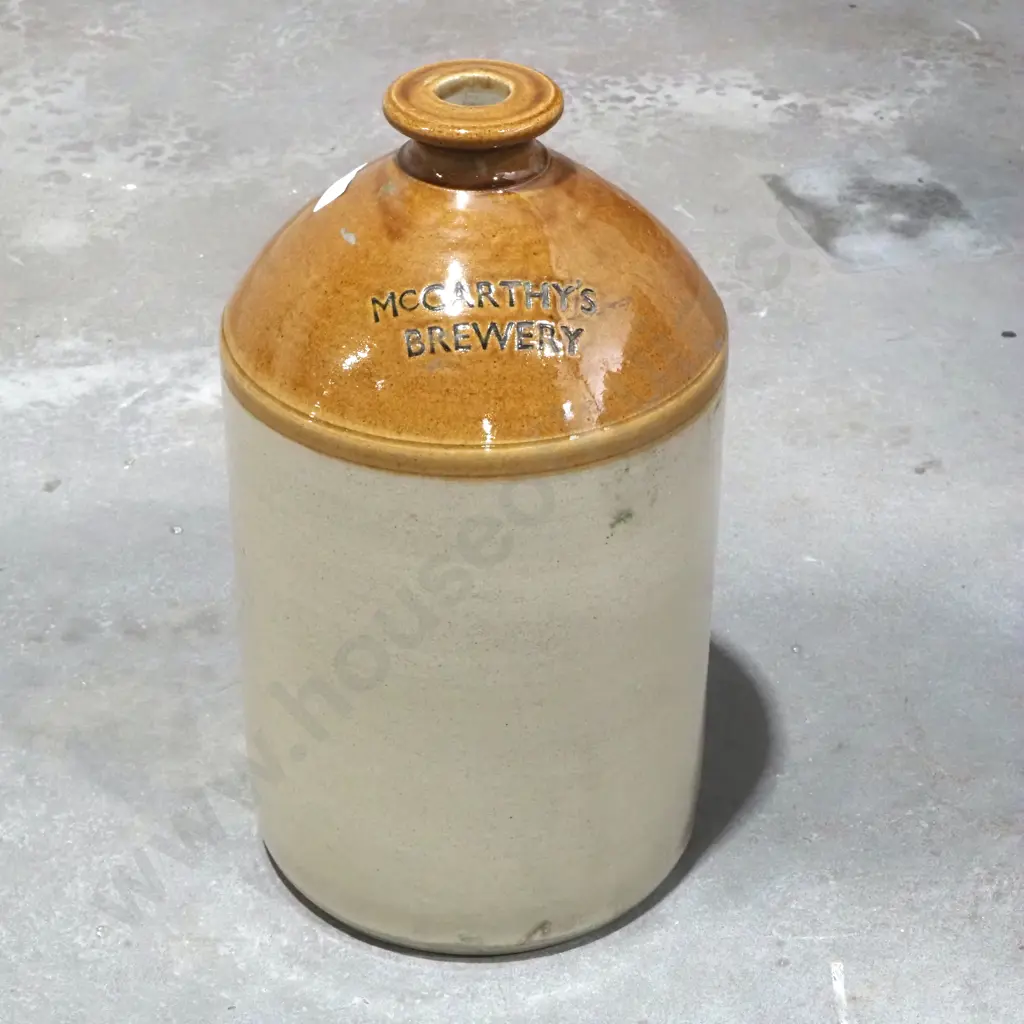 Two Tone Bristol Glaze  Stoneware Crock Impressed w 'McCarthys Brewery' Image 1++