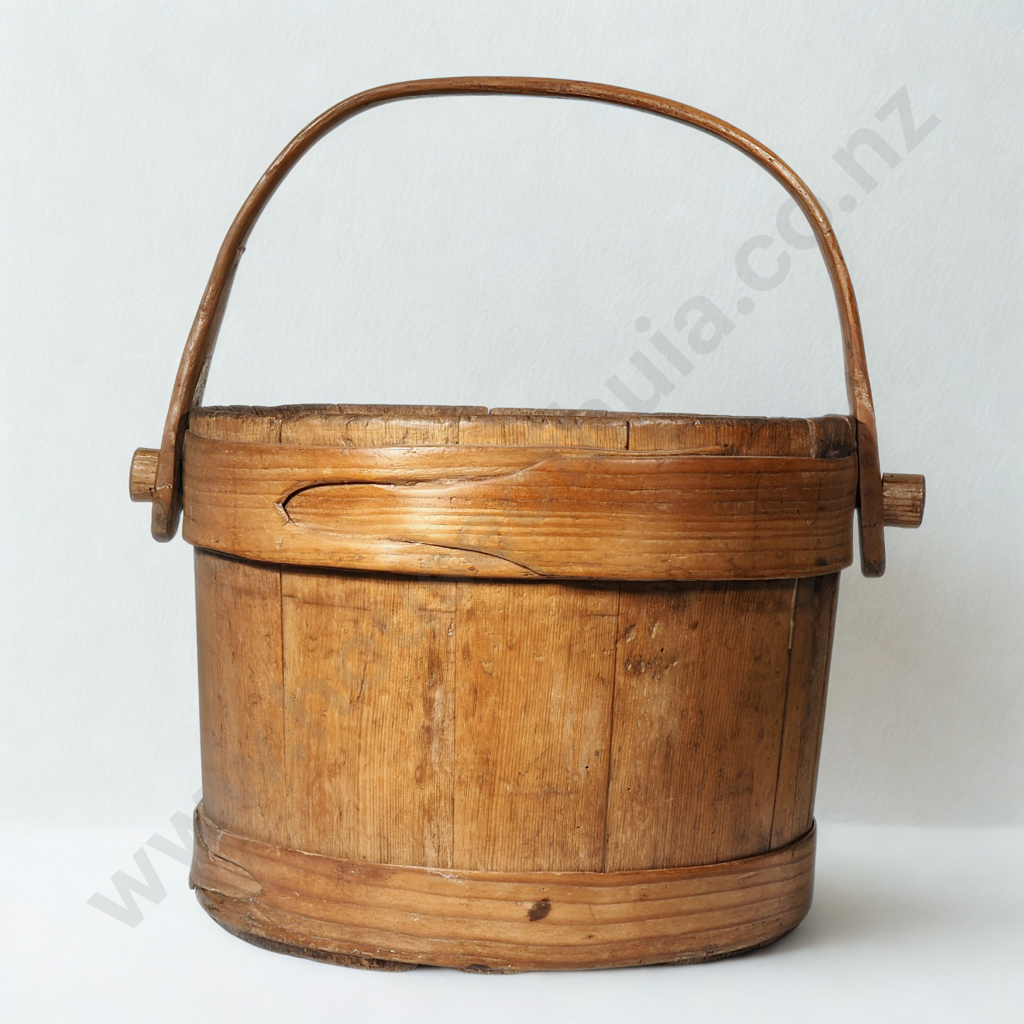Antique Wooden Bucket w Swing Handle Called a Stave Bucket or Firkin Image 1++