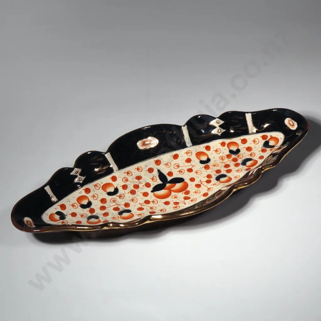 Antique Gaudy Welsh/Imari Style Oval Dish w Fluted Edge Image 1++