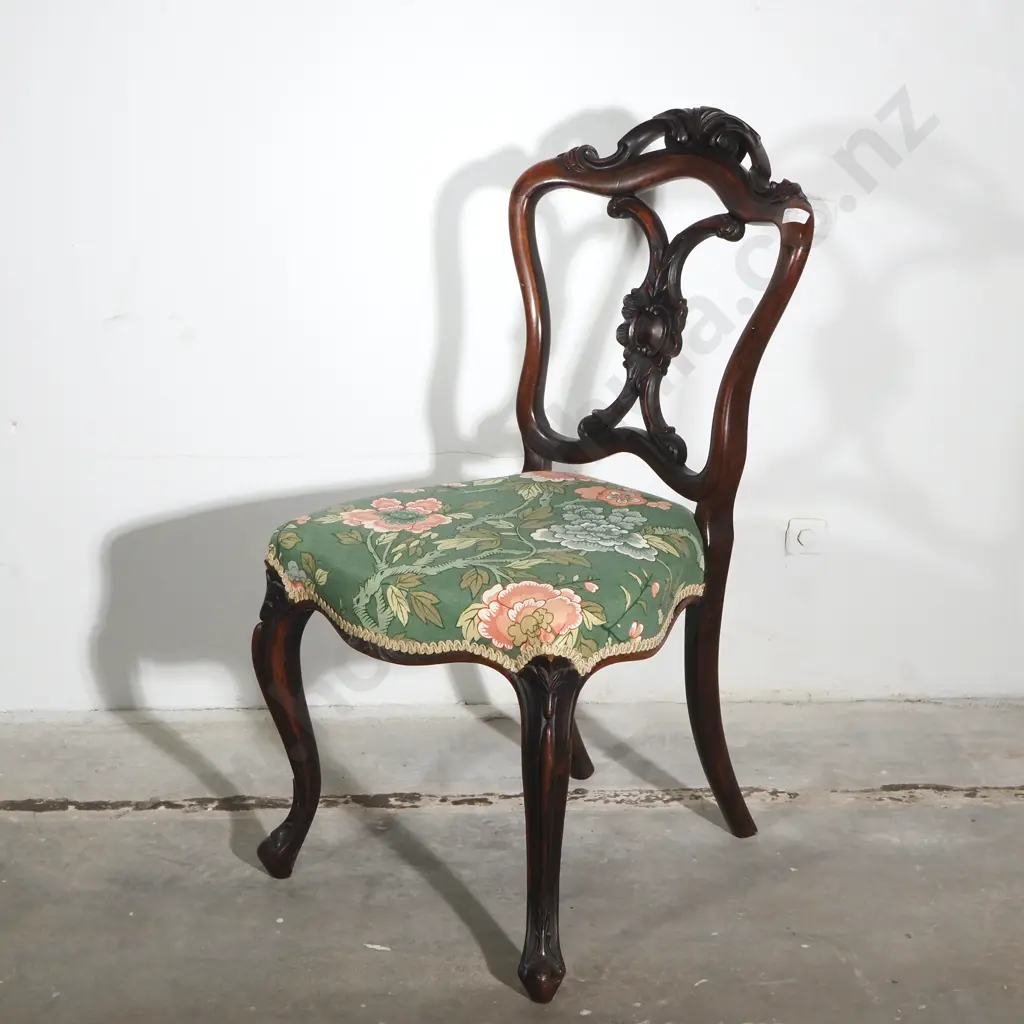 Antique Victoria  Ballon-back Chair w Floral Linen Upholstery Image 1++