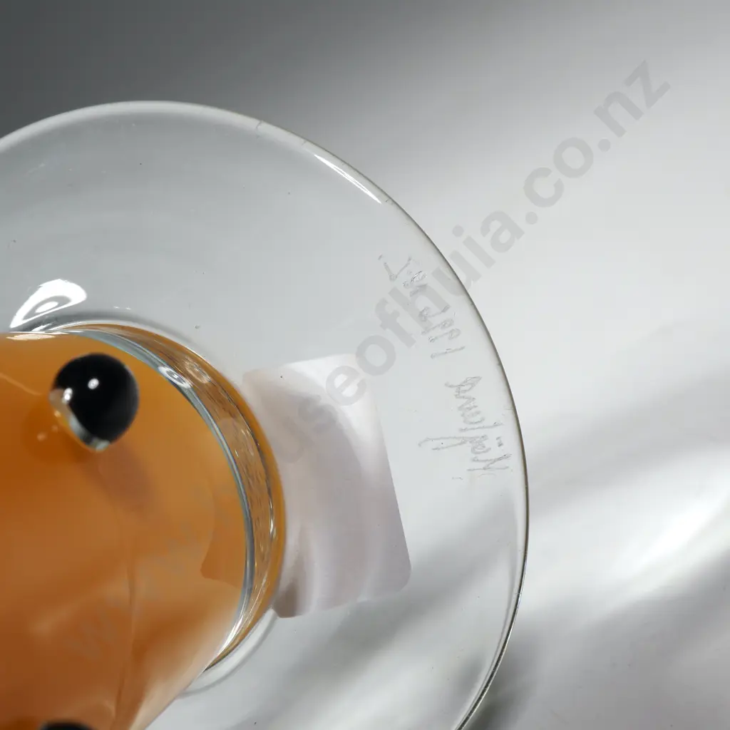 Hoglund Orange Art Glass Trumpet Vase w Black Rim & Applied Black Circles Image 1++