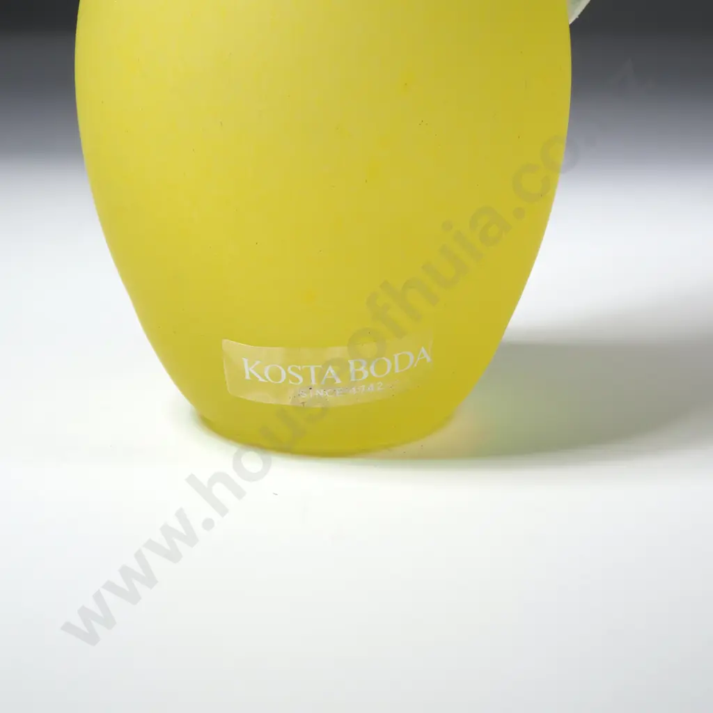 Kosta Boda Miniature 'Amazon' Yellow Frosted Glass Pitcher Designed by Gunnel Sahlin w a Black Striped Handle Image 1++