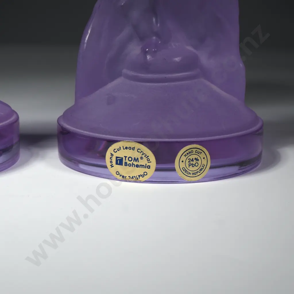 Pair of TOM Mauve Bohemian  Czech Glass CandlestickS Image 1++