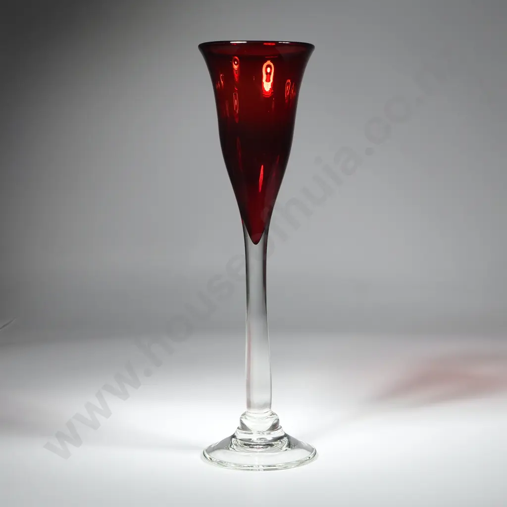 Art Glass Ruby & Clear Glass Champagne Glass Signed Lynette Campbell NZ1996 Image 1++