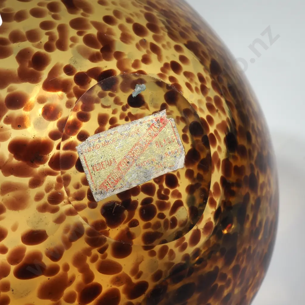 Vintage Murano Free Form  Art Glass Bowl w  Tortoiseshell Print Pattern in Amber & Brown Tones & Original Murano Sticker Image 1++