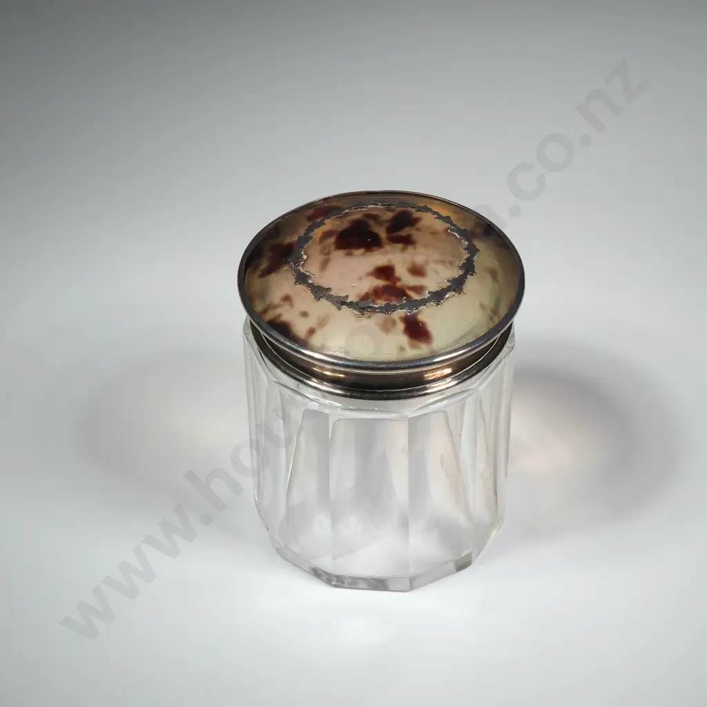 Round Sterling Silver & Tortoiseshell toilet Jar   w Intricate Pique Silver Work Image 1++
