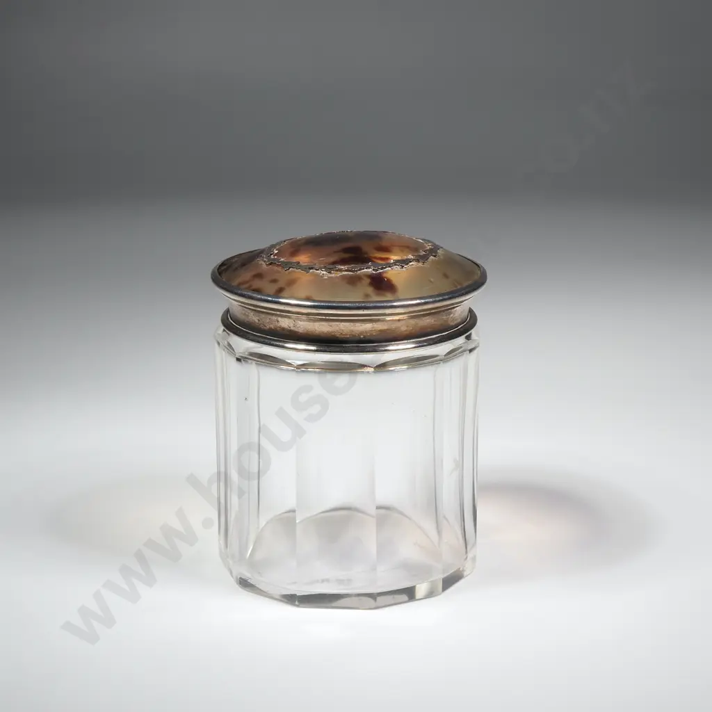Round Sterling Silver & Tortoiseshell toilet Jar   w Intricate Pique Silver Work Image 1++