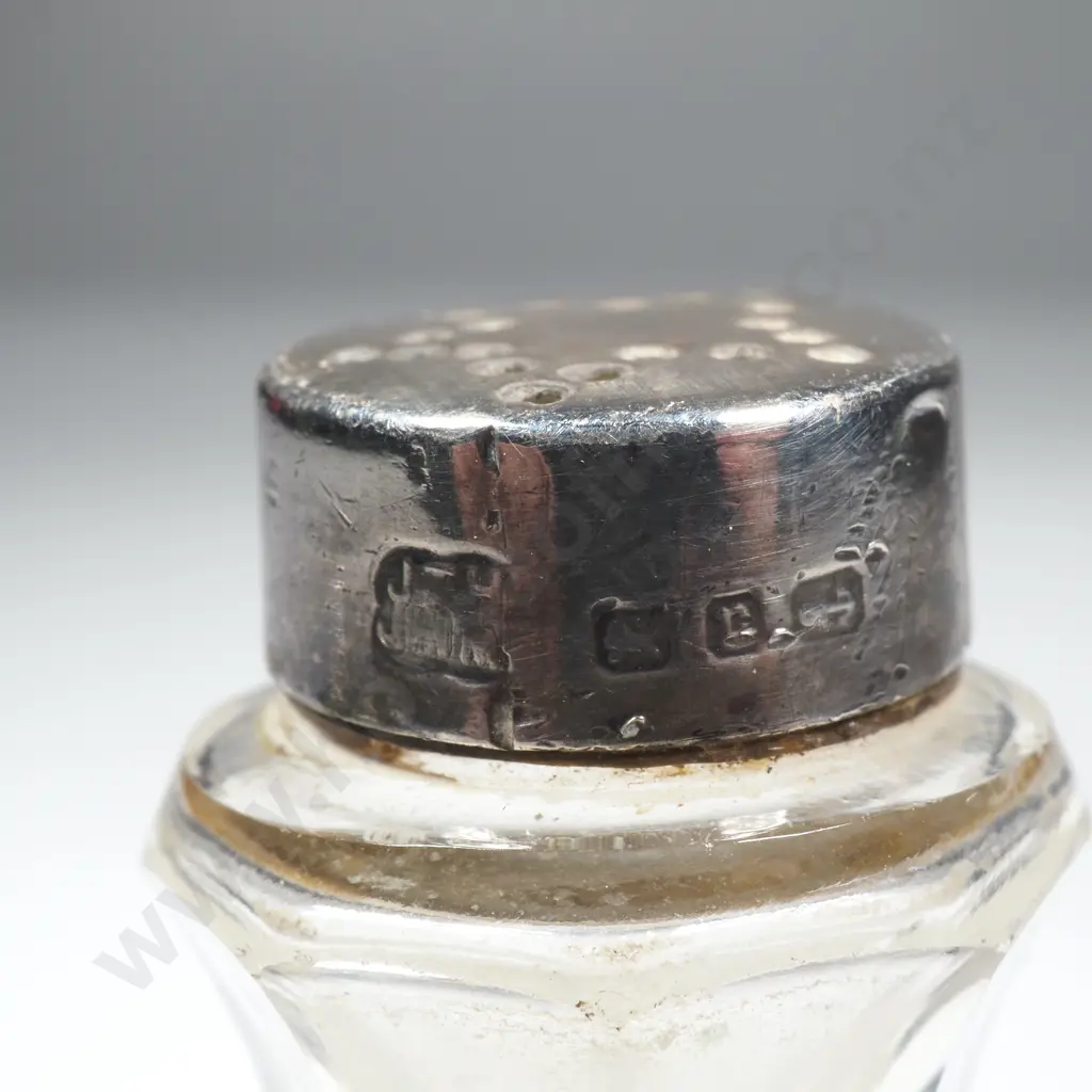 Glass Open Salt w Sterling Silver Rim & Glass Pepper Pot w Sterling Rim Image 1++