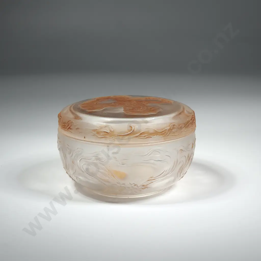 'R Lalique 'L' Origan' Glass Powder Box Designed by the French Perfume House Coty w Intaglio Moulded Design to Cover Image 1++