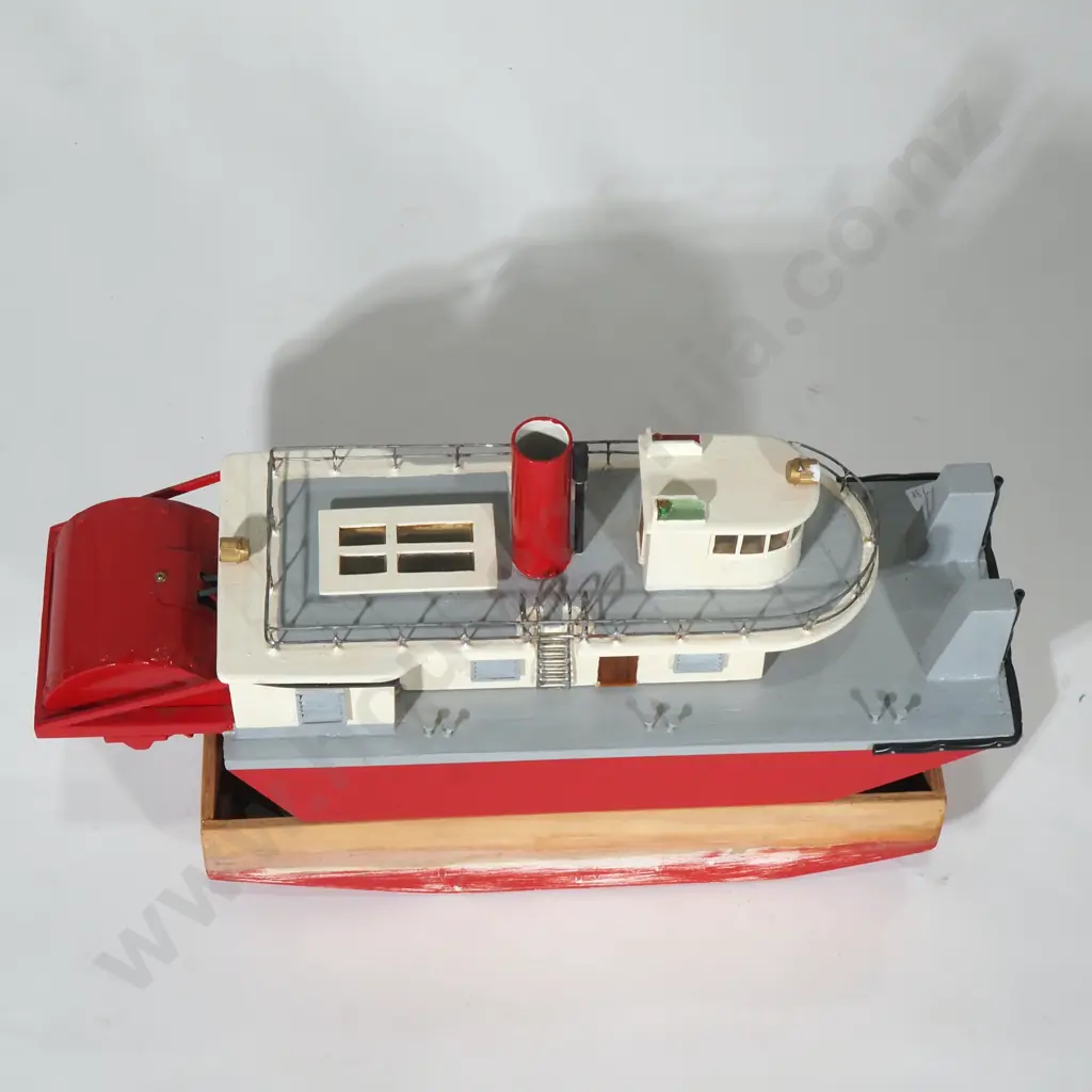 Model Paddle Steamer & Barge Painted Red & Grey & w a wire Railing Image 1++