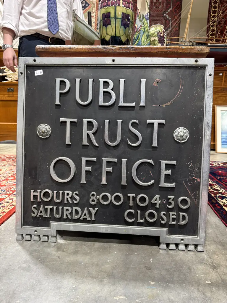 Large Metal Plaque for the Public Trust Office In Metallic Lettering on a Black Ground Image 1++