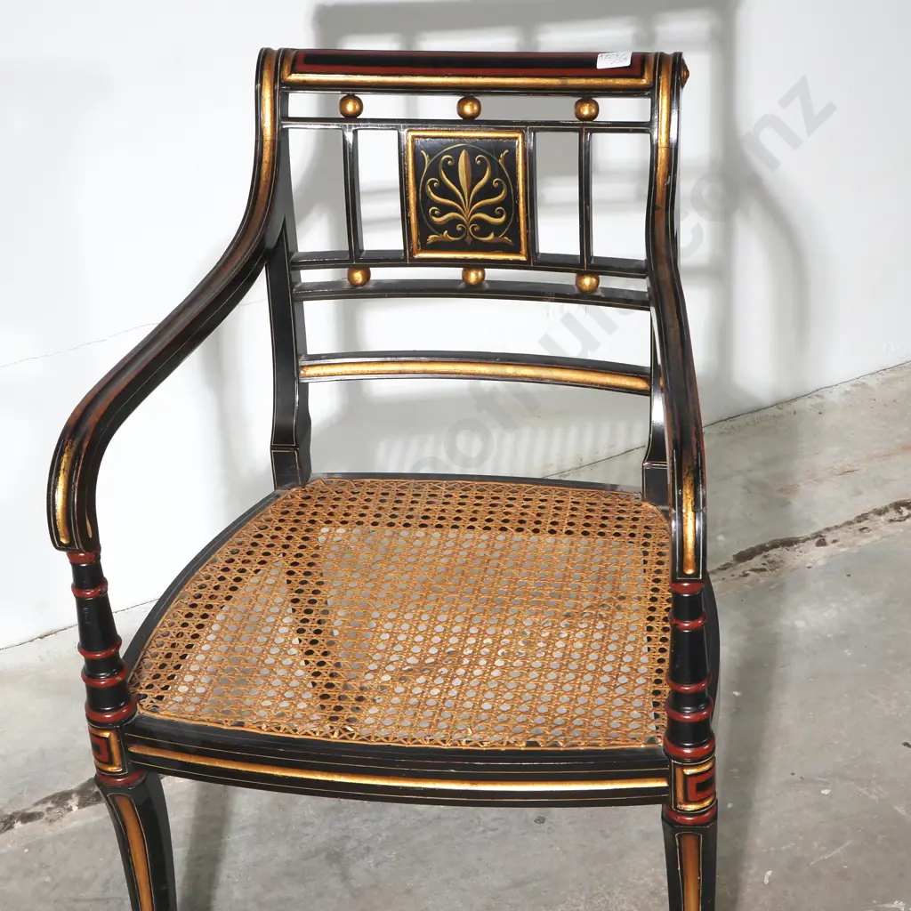 Vintage Regency Style Ebonized Elbow Chair Image 1++