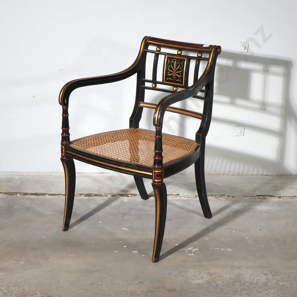 Vintage Regency Style Ebonized Elbow Chair Image 1++